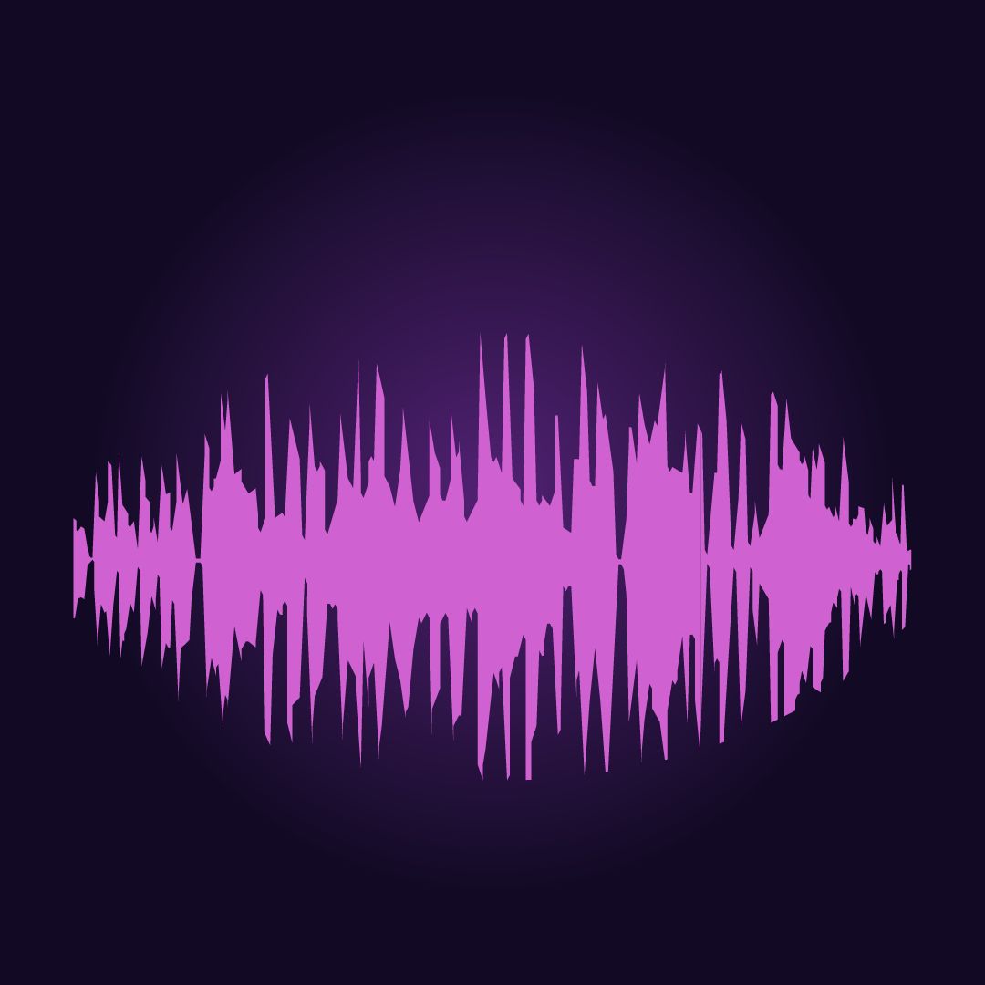 Graphic of a purple audio wave against a black background